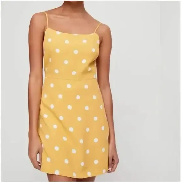 Aritzia Wilfred Isabelle Yellow Polka Dot Mini Dress Size 8 Y2K Clueless - Picture 2 of 15